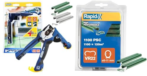Rapid FP222 - Pince à Grillage, Chargeur Haute Capacité, Poignée Ergonomique, Rangement Facile & VR22 - Agrafes à Grillage en Acier Galvanisé, Plastifié Vert