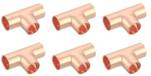 QUARKZMAN 6 Stück 0,39 Zoll T-Stück Kupferfitting T-förmige Verbindungsstücke mit Lötverbindung für Sanitär, 32x20,5 mm