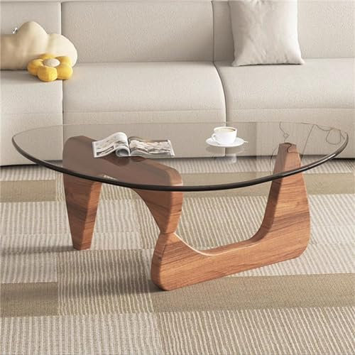 Locuetyn Dreieckiger Couchtisch aus Glas, Mitte des Jahrhunderts, moderner Beistelltisch für Wohnzimmer, Glasplatte, Vintage-Couchtische für Wohnzimmer, Terrasse, Arbeitszimmer