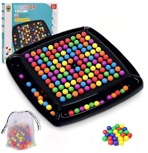 PASLFC Intellektuelles Schachbrett Doppelduell, 120 Stück Bunte Kugeln, Elimination Brettspiel, Rainbow Ball Brettspiel, Schachbrett Bunte Kugeln