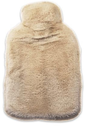 ZLEEPY® Pouchy Luxury Faux Fur Hot Water Bottle | Super Soft Vegan Faux Fur | Hand Pouch for Warmth | Removable Cover | 2L for Long-Lasting Heat | Comes with Bamboo Silk Travel Cover | Mocha