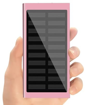 DONGSHUAI Batterie Externe Solaire 20000 Mah, Double Chargeur USB Portable avec Lumières LED, Batterie De Secours Fine pour Camping, pour Smartphones, Tablettes,Rose