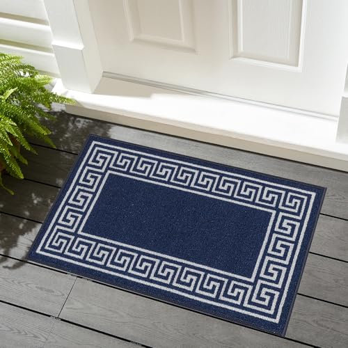 renoazul® Rubber Door Mat With Soft Pile Bordered Design Floor Mat, 50 x 80 cm - Navy - Greeky Washable Rugs Living Room, Kitchen Mat And Bedroom Rug Welcome Mat.
