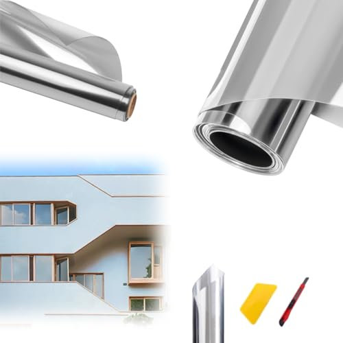 Daytime Mirror Reflective Window Tint Film for Privacy and Heat Control One Way Privacy Window Film Blocking UV Rays Removable Adhesive Sticker for Home and Office Silver (152.4 cm)