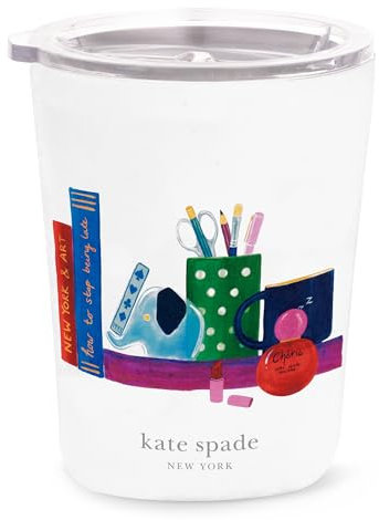 kate spade new york Small Insulated Stainless Steel Tumbler, 12 Ounce Double Wall Travel Coffee Cup with Lid, Charmed Library