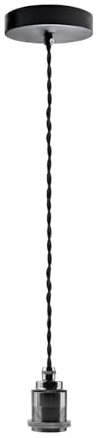 JZCDR Pendelleuchte 1 Flamming 150cm Textilkabel Höhenverstellbar Keramik Metall Lampenaufhängung E27 mit Schraubring Vintage Lampenfassung E27 für Hängeleuchte Küche, Schwarz & Perlschwarz