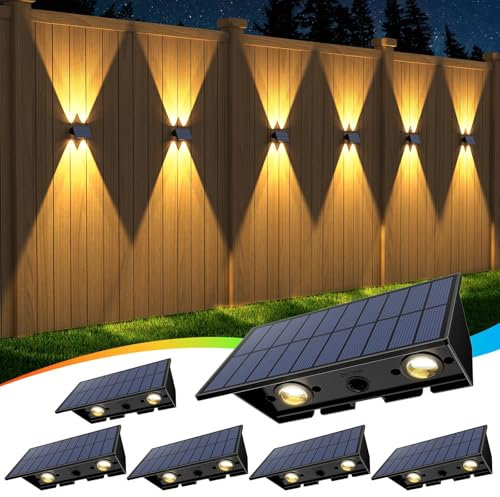 GBEAST Solar Wandleuchte Aussen, 6 Stück Solarlampen für Außen Wand, IP54 Wasserdichte 2 Leuchtmodi, Dekorative Solarzaunleuchten Wasserdicht für Aussen Garten, Zaun beleuchtung, Wand
