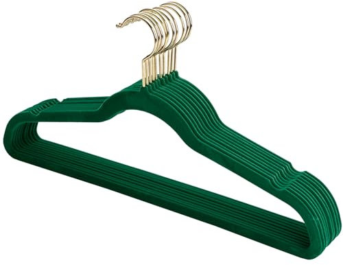Kleiderbügel Samt, Kleiderbügel 10 Stück, Platzsparende Kleiderbügel rutschfest, Bügel Samt für Erwachsene, Samtbügel Mit 360° Drehbaren Haken, 45 cm (Dunkelgrün)