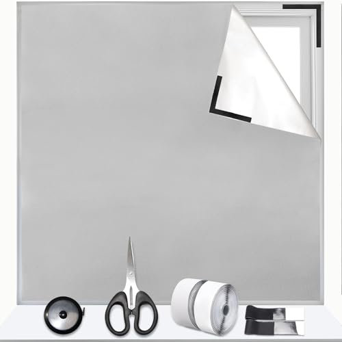 Estor opaco para ventanas sin necesidad de taladrar, 100 % opaco y protección solar, tela Oxford 420D con ventosas, 1 m x 1,45 m, color gris claro, oscurecimiento para tragaluz