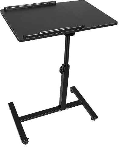 HUOLE Bureau Gaming, Table d'appoint légère, de lit médicalisé,Bureau Informatique, Roulante Canapé pour Ordinateur Portable Hauteur Pliante avec 4 roulettes,70 * 44 * 95cm (Noir)