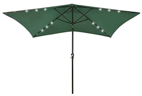 Parasol déporté à LED vert avec poteau en acier - 2 x 3 m - Auvent réglable pour jardin, balcon, plage, arrière-cour - Protection solaire imperméable