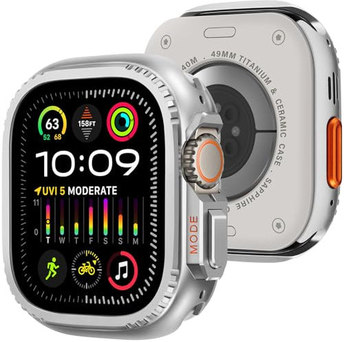 Bisikor 2 in 1 Metall Hülle Kompatibel mit Apple Watch 49mm Ultra 3/2/1, Rundum Schutzhülle mit Rückseite für iWatch Ultra 3/2/1 (Silber)