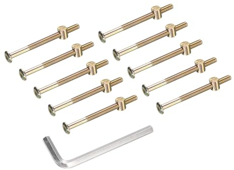 sourcing map 10Pcs Bed Frame Bolts, M6x80mm Hex Socket Head Cap Screws Bolts with Barrel Nuts Hardware Replacement Kit & M4 Hex Wrench for Furniture, Beds, Chair