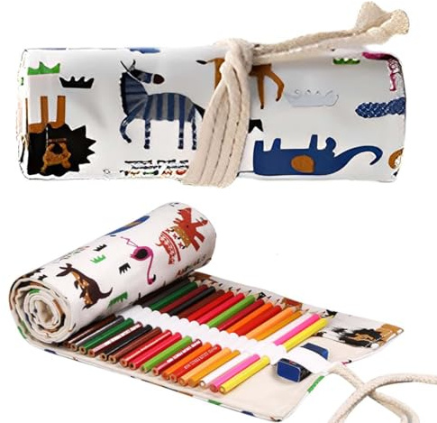 DWFEYOI 1 Stück Stifterolle Rollmäppchen 48 Löcher Stifterolle Kinder Rollmäppchen Pinsel Canvas Pinseltasche Künstler Waschbar für Aquarellstifte Bleistifte Buntstifte Schule Studenten,