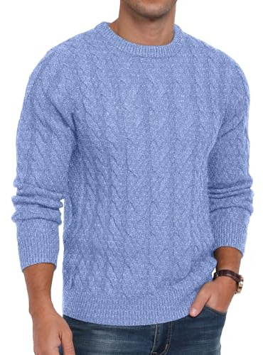 QIXING Maglione da uomo con motivo a treccia, girocollo, casual, a maniche lunghe, a maglia grossa, con polsini a costine, XXL