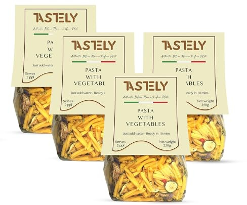 Tastely Vegetable Pasta 4 x 250g - Gluten Free Vegan Instant Italian Pasta