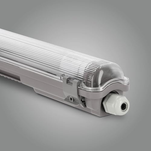 LED Universum Feuchtraum-Wannenleuchte 120cm IP65 mit T8 LED-Röhre 18W 1820 Lumen neutralweiß 4000K flimmerfrei | Kellerleuchte Nassraumleuchte Feuchtraumleuchte L1276xB62xH56mm