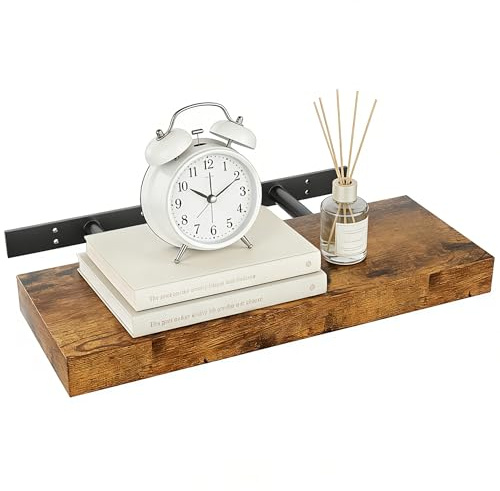 FREEAMG Wandregal Holz, 40 cm Regale für Wände, Schweberegal Holzregal, Stabiles Regalbrett Holz für Schlafzimmer, Wohnzimmer, Badezimmer, Küche (Braun)