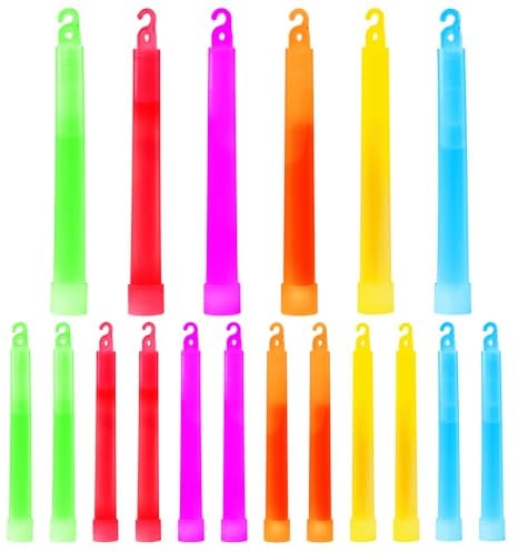 Kimimara 18x SUPER HELLE Knicklichter – XXL Glow Sticks in 6 Farben für Party, Festival, Camping & Geburtstag – Leuchtstäbe für Erwachsene