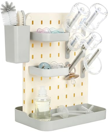 AiQInu Seca Biberones con jabón Incorporado, Escurridor Vertical para biberones y tetinas, Organizador para Accesorios y cepillos, Libre de BPA, Color Gris