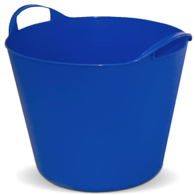 blizz-z Anrühreimer flexibel - 42 Liter - Höhe: 38 cm, Ø36 cm - 1 Stück | blau - rund - verformbarer Transporteimer, Futtereimer mit 2 Handgriffen - Plastikkorb mit Henkel - Made in EU