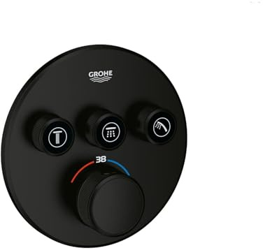 GROHE Grohtherm Smartcontrol, Duscharmatur Thermostat Unterputz (3 Absperrventile, ultraflaches Design, Wandrosette aus Metall, Fertigmontageset, ohne Rohbau-Set SmartBox), mattschwarz, 291212430