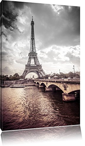 Pixxprint Eiffelturm in Paris, Größe: 100x70cm, Leinwandbild, fertig gespannt, Wandbild, Dekoration, Kunstdruck, kein Poster