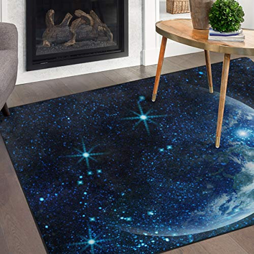 Naanle Galaxie-Mond-Teppich, 150 x 200 cm, Planet Erde im Weltraum, Polyester, für Wohnzimmer, Esszimmer, Schlafsaal, Schlafzimmer, Heimdekoration