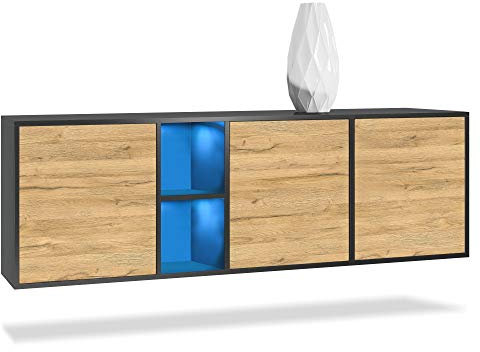 Vladon Kommode Cuba, Made in Germany, Schwarz matt/Eiche Natur - Modernes Sideboard für Ihr Wohnbereich - (BxHxT) 182x53x35 cm