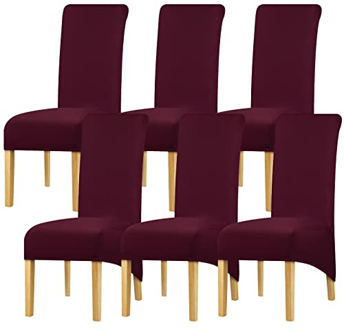 Leorate Dining Chair Covers Stretch Spandex Chair Protector Roll Top High Back chair slipcover for Wedding Party kitchen home decor Dark Wine 6 pieces