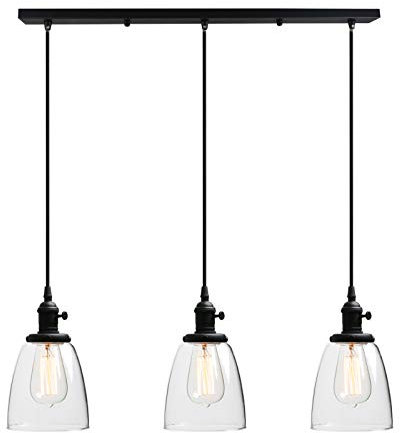 Phansthy Pendelleuchte 3 Flaming Klar Glas Glocken Pendelleuchte Modernes Pendelleuchte Hängeleuchte Vintage Hängelampen Hängeleuchte Pendelleuchten Loft-Pendelleuchte im Landstil(Schwarz Farbe)