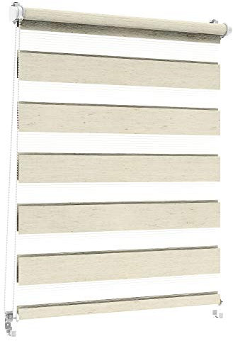 Sonnenschutz-HH - Doppelrollo Klemmfix ohne bohren Duo-Rollo Kettenzugrollo Seitenzugrollo AUSSENMAß Breite 120 x 150 cm Höhe - Leinen-Struktur creme