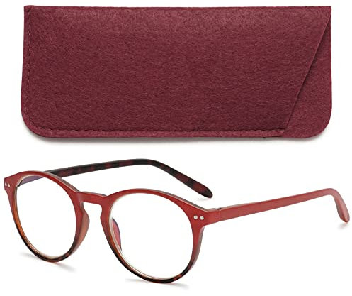 VEVESMUNDO Anti Blaulicht Lesebrillen Computer Damen Herren Federscharnier Klar Groß Runde Retro Vintage Vollrandbrille Lesehilfe Sehhilfe Blaulichtfilter Brille (Rot, 2.5)
