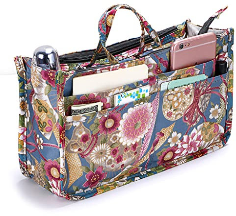 IGNPION Printed Insert Handbag Organizer 13 Taschen Liner Bag Tote Organizer mit Griff (Sonnenblume)