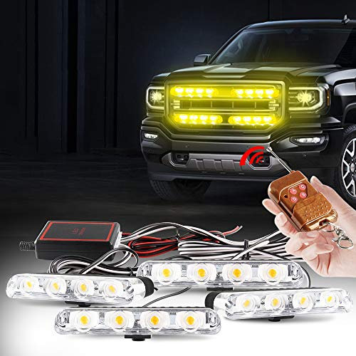 yifengshun Giroscopio LED 4 in 1 Telecomando Senza Fili DC12V -luce stroboscopica luci DRL lampeggiante magnetico di emergenza segnalazione luci per auto veicolo(Ambre)