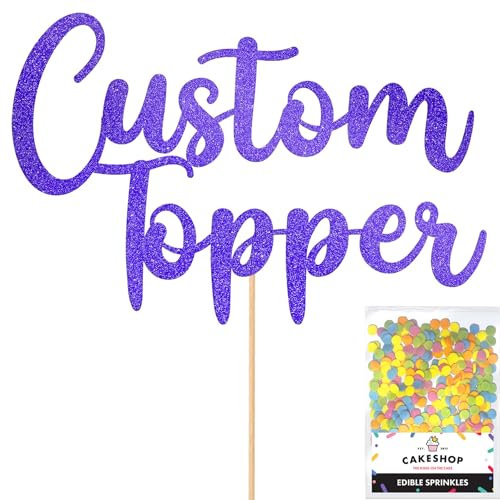 Any Text Personalised Glitter Cake Topper - Bright Blue Name, Age, Words Glitter Cake Decoration and Sprinkles - Happy Birthday Decorations - Personalised Toppers for Cakes by Cakeshop