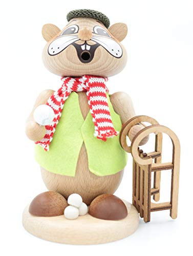 Kuhnert - Erzgebirgische Holzkunst Räuchermann Räucherfigur Hamster 18cm - Rodler