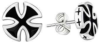 BlackAmazement 2er Set 316L Edelstahl Ohrstecker Eisernes Kreuz Templerkreuz Celtic Iron Cross silber schwarz Biker Metal Gothic Damen Herren