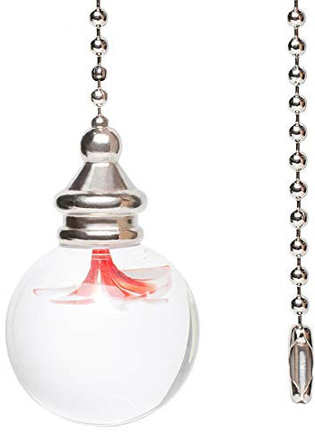 Sixfolo ManYing 1 Meter Ball Chain Pull Light Switch with Glass Flower Pendant Handle Bathroom/Toilet/Ceiling Fans NC002RC1-Red Flower