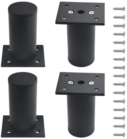 WMYCONGCONG 4 Stück Verstellbare Metallfüße für Möbelschränke, 7,6 cm/80 mm Höhe, Runde Schwarze Sofa Bett Küche Füße Schreibtisch Regale Couch Tisch Unterstützung Fuß mit Schrauben