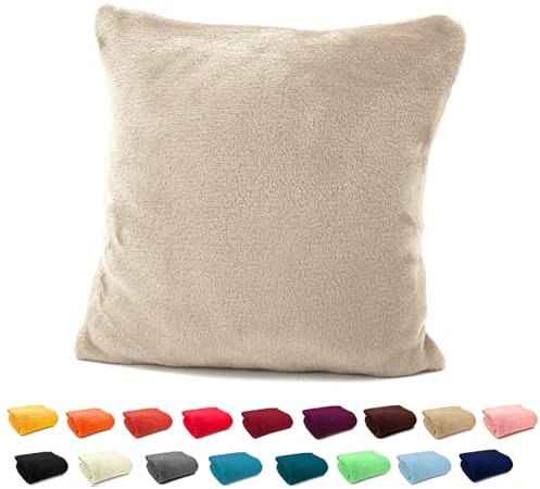 heimtexland ® Flanell Kuschel Kissen Super Soft Dekokissen Plüsch Typ380 Kissenhülle Sand 40x40 cm