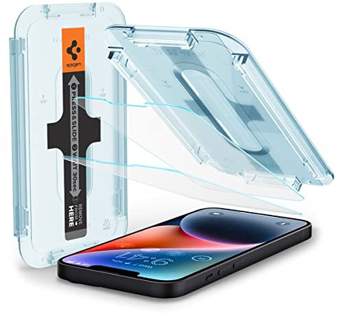 Spigen Glas.tR EZ Fit Protector Pantalla para iPhone 14 Plus, iPhone 13 Pro Max, 2 Unidades, Alta Definicion, Dureza 9H