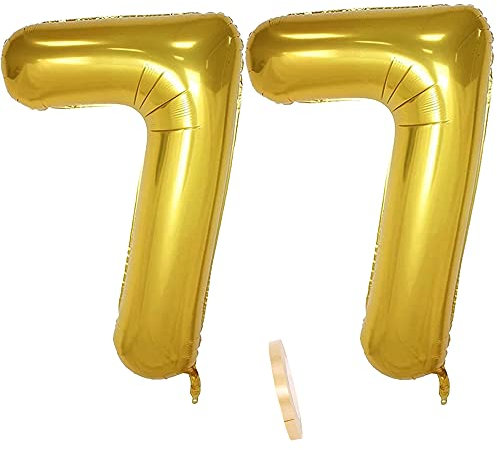 Folienballon Zahl Deko Gold 77 für Frauen Männer, XXL 100cm Riesen Nummer Aufblasbar Helium Ballon Figuren Zahlen Luftballons für 77. Jahre Mann Frau Geburtstag Hochzeit Jubiläum Party Dekoration