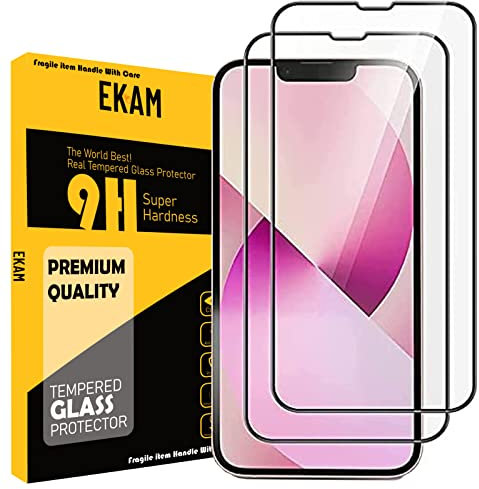 EKAM Pack of 2 Screen Protector Compatible for iPhone 16e/SE 4/14/13/13 Pro Full Coverage Tempered Glass Film - Black