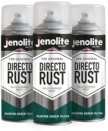 JENOLITE Directorust Gloss Spray Paint | HUNTER GREEN | 3 x 400ml | Direct To Rust Spray Paint For Metal | Multi Surface Gloss Spray Paint For Wood, Metal, Plastic, Ceramic | RAL 6028