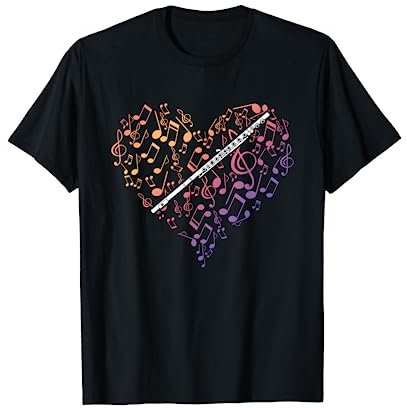 Herz Notenschlüssel Querflöte T-Shirt