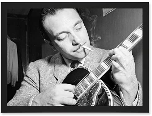 Artery8 Vintage Photo Music Legend Guitar Player Django Reinhardt Black & White Artwork Framed A3 Wall Art Print Jahrgang Foto Musik Legende Gitarre Spiel Schwarz-Weiss Mauer