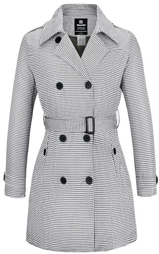 Wantdo Jacke Damen Frühling Lang Trenchcoat Slim Fit Gürtel Mantel | Wasserdicht,Winddicht,Verstellbare Gürtel&Bündchen,Seitentaschen, Zweireihige Mäntel Damen,Frühling&Herbst,Alltag