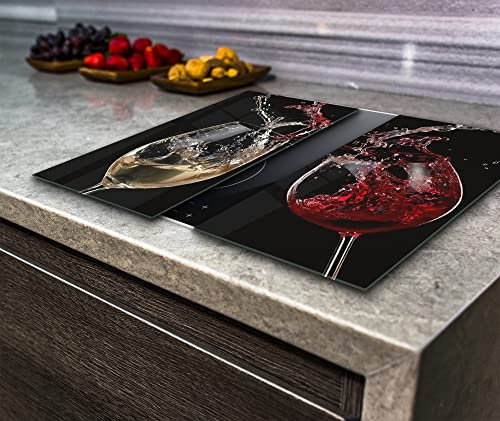 Hob Cover Induction Electric Cooker Chopping Board Glass Set 2 Parts Wine