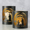Windlichter Weihnachten 2er Set Metall – Krippenszene mit Maria, Josef & Jesuskind – Schwarz Gold – Ø 10/9cm, Höhe 14/10cm – Weihnachtsdeko (Jesu Geburt schwarz & Gold 2er Set)